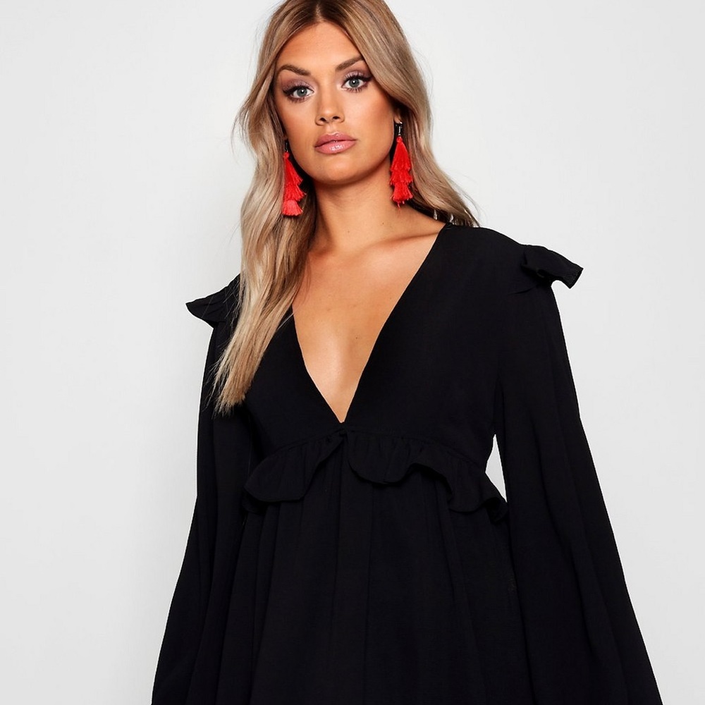 Plunge Ruffle Skater Dress